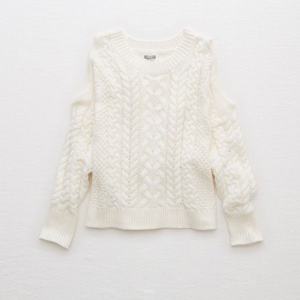 Aerie Cold Shoulder Cable Knit Sweater